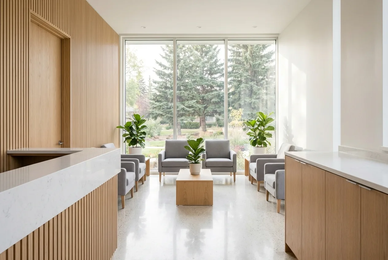 A calm, spotless medical and dental waiting room