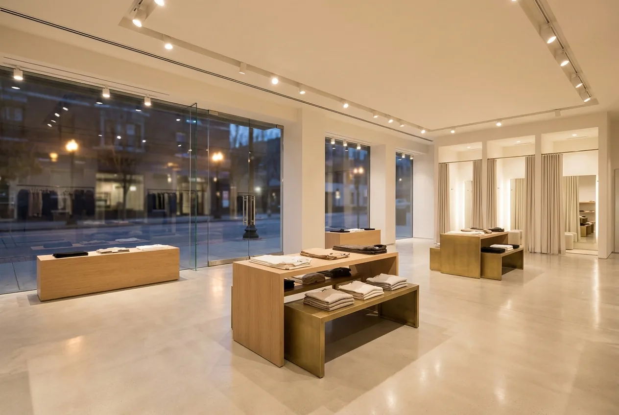 An upscale retail store, clean and ready after closing